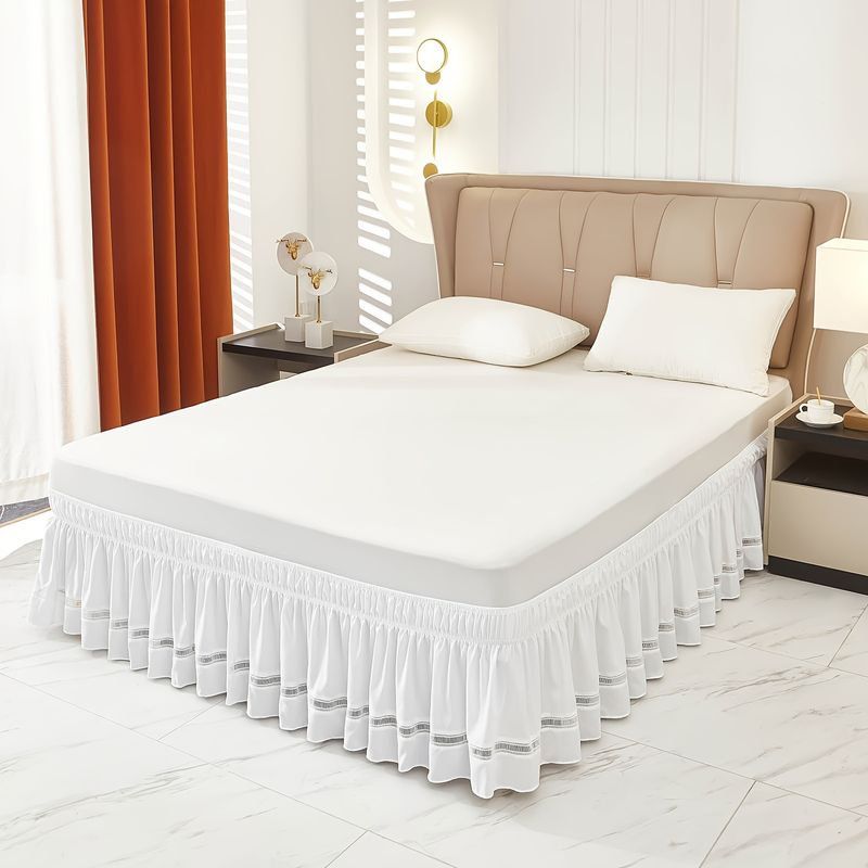 Gonna da letto in pizzo a traliccio - Volant antipolvere elastico con design staccabile (misura matrimoniale/king size, in poliestere lavabile, facile da installare)_voghion.com