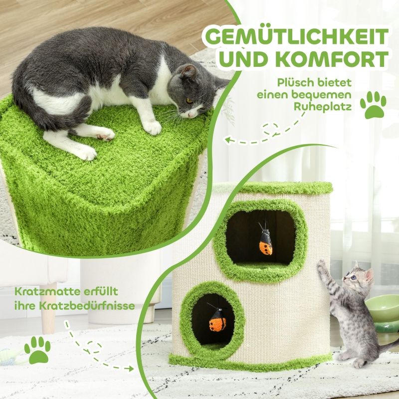 Kratzturm 52 cm avec Katzenhöhle, Kratzfläche et Spielzeug, Vert/Crème_voghion.com