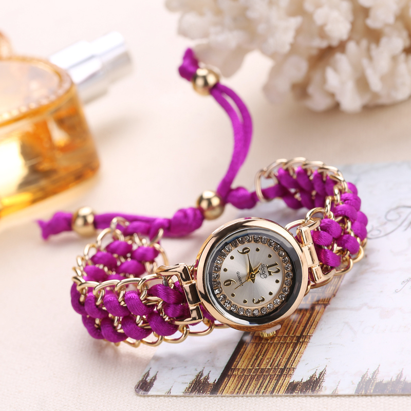 Heißer verkauf kleine zifferblatt mit diamant intarsien gewebt uhr, modische versenkbare seil quarz frauen uhr_voghion.com