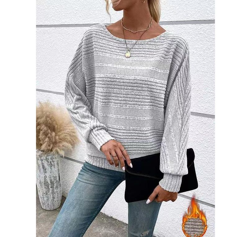 Autumn And Winter New Comfortable Casual Solid Color Long Sleeved Round Neck Patchwork Pullover Top T-shirt For Women_voghion.com