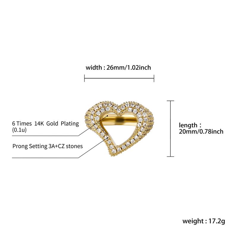 Anello da donna con zirconi cubici a forma di cuore - Fascia a maglie cubane in stile hip hop con pietre taglio quadrato a T, design romantico per l'uso quotidiano_voghion.com
