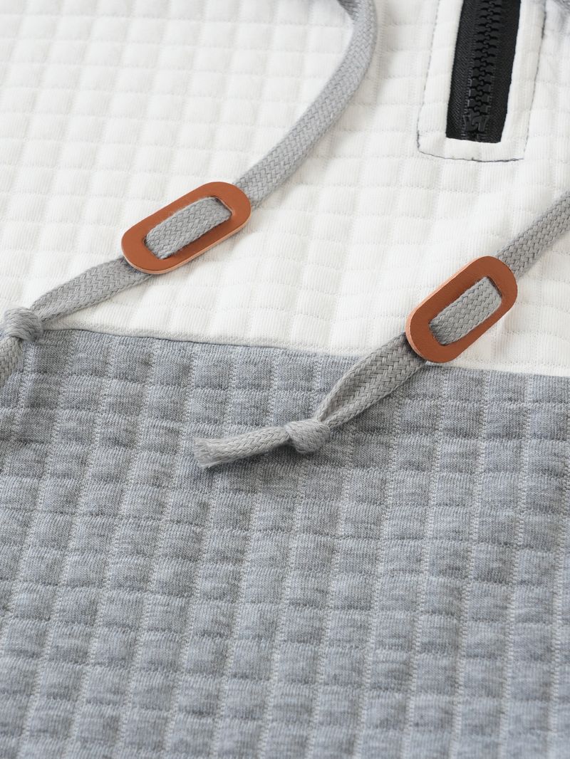 Felpa con cappuccio a quadri da uomo – Felpa casual a maniche lunghe con cerniera (S-XXXL, design a blocchi di colore)_voghion.com