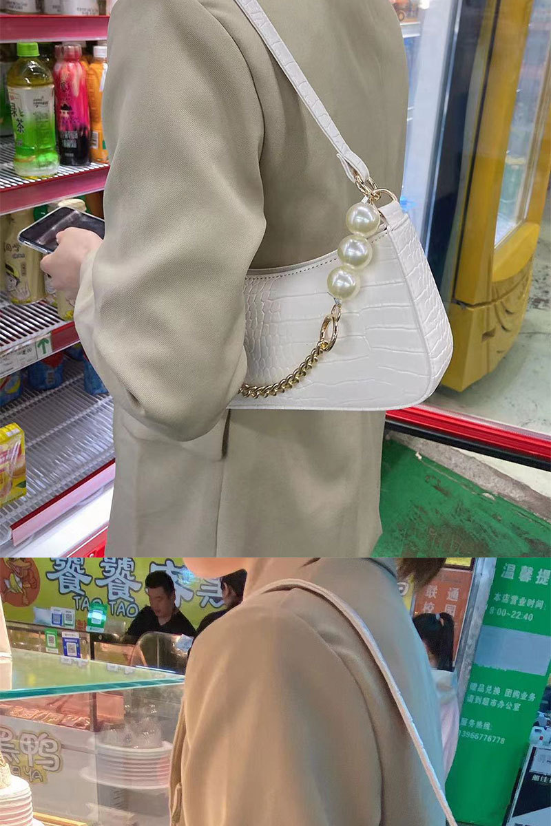 Borsa da ascella con catena di perle con motivo a coccodrillo retrò francese da donna 2023 Borsa a tracolla con tracolla all-match nuova versione coreana_voghion.com