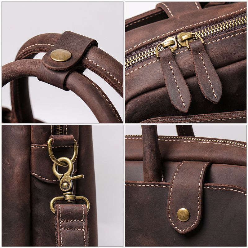 Men's Handheld Document Bag Head Layer Cowhide Single Shoulder Diagonal Straddle Bag Casual Retro 14 inch Genuine Leather Women's Computer Bag_voghion.com