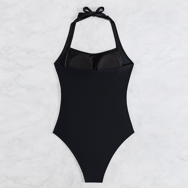 Maillot de bain une pièce en dentelle, col licou, pour femmes, tissu de couleur unie, maillot de bain de plage_voghion.com