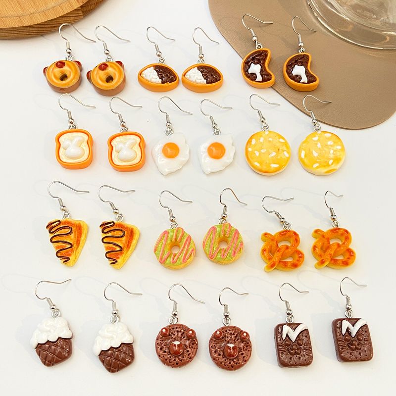1 Set 1 Pair Cute Saturday Donuts Poached Egg Stoving Varnish Plastic Resin Drop Earrings_voghion.com