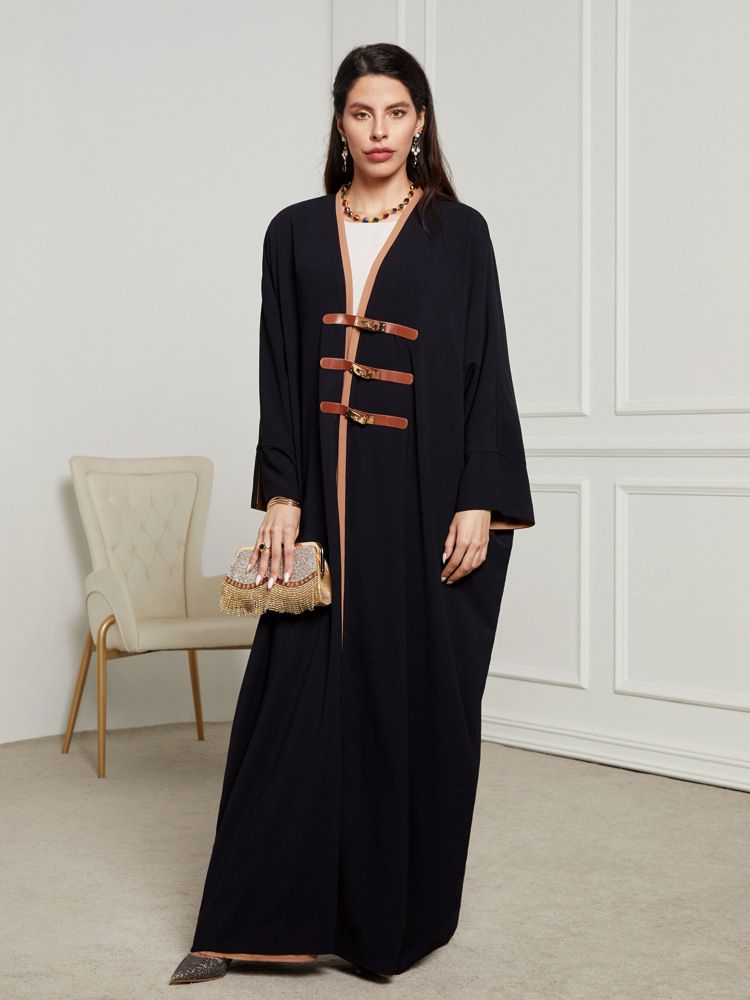 Women's Clothing Elegant Muslim Long Dress Fashionable Open Cardigan Buttoned Polyester Polyester Blend Long Robe Gown_voghion.com