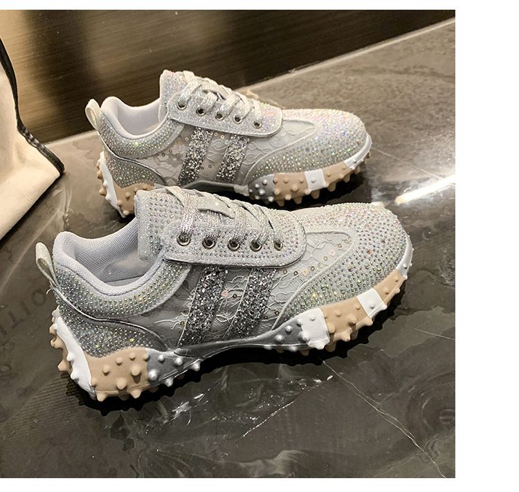 New Women's Fashion Sneakers With Rhinestone Accents – Lightweight, Comfortable & Non-Slip – Available In Sizes 35-43 (Silver/Gold)_voghion.com