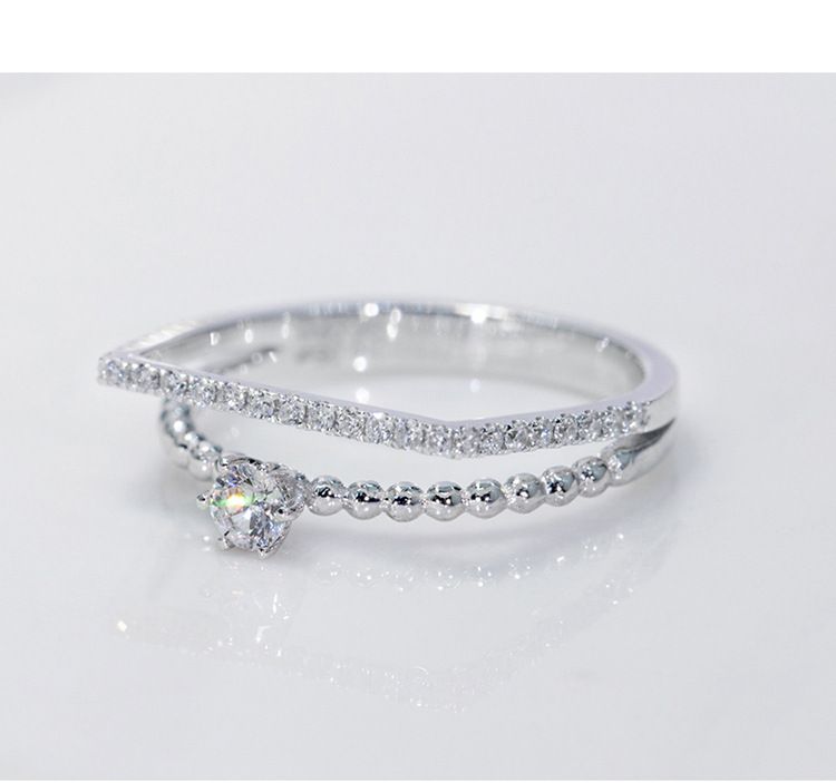 Moda Sterg Sier Donna Semplice Doppio Impilabile Moda Gioielli Set Sposa Anello di Fidanzamento Accessori_voghion.com