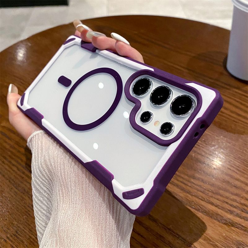 Contrast Clash Color Magnetic Phone Case For Samsung S25 Ultra S24 Plus For Armor Shockproof Bumper Transparent Cover_voghion.com