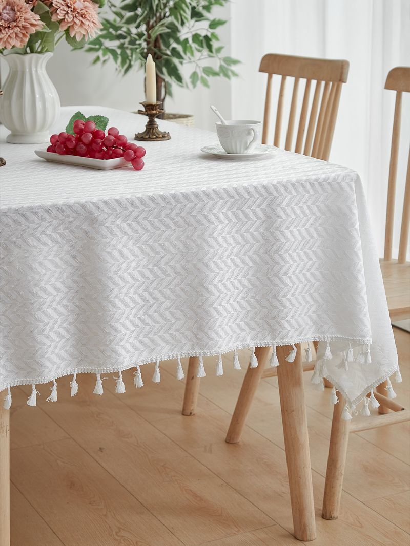 Tovaglia jacquard ondulata – Copritavolo rettangolare in misto poliestere e lino, antiscivolo e resistente al calore per sala da pranzo e arredamento_voghion.com