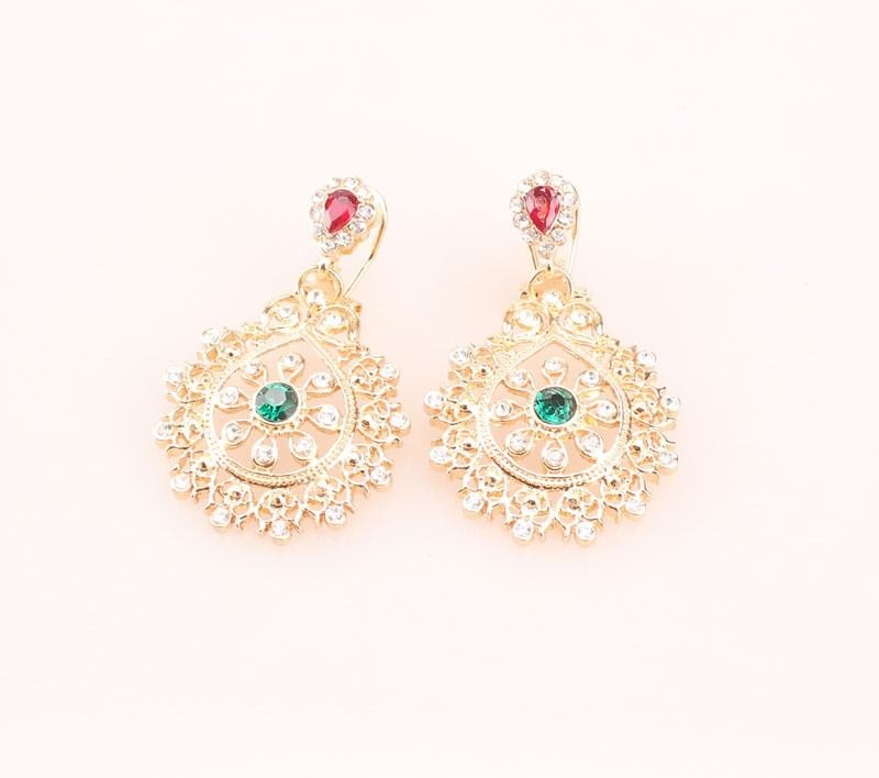 Klassische Schmucksets Halskette Ohrringe Armreif Ring Set Gold Farbe Grün Kristall Braut Hochzeit Zubehör für Frauen_voghion.com