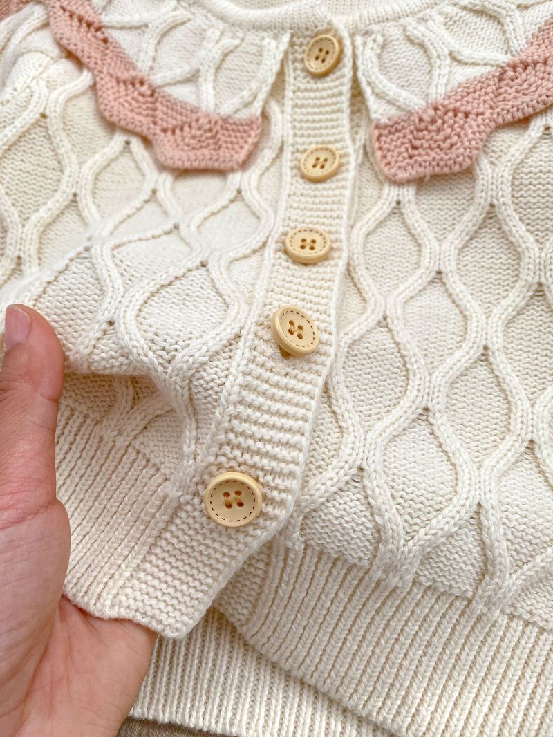 Ensemble pull bébé printemps 2024 style occidental bébé fille tricoté diamant cardigan manteau coton fil short ensemble deux pièces_voghion.com