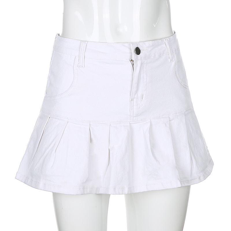 Women's Clothing Half Length Denim Skirt Sexy Two Piece Stretch Denim Skirt_voghion.com