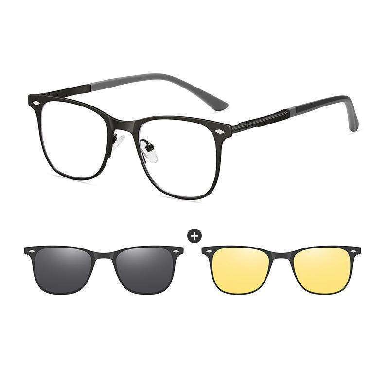 Men's Aluminum Magnesium Three In One Polarized Magnetic Sleeve Sunglasses Can Be Paired With Myopia Glasses Frame 7038_voghion.com