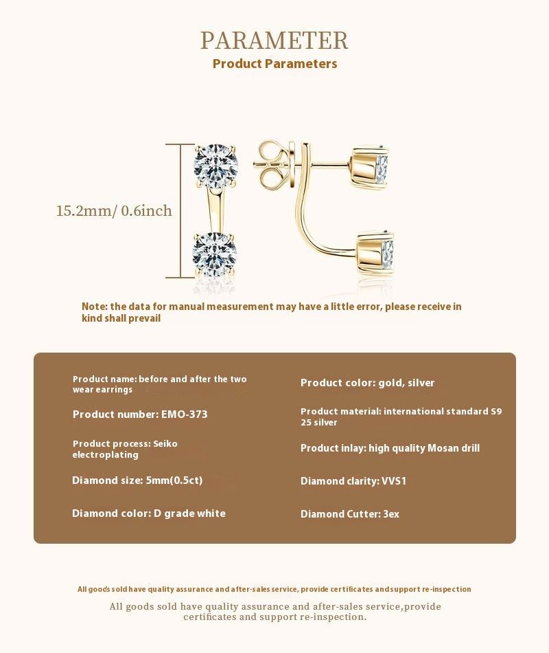 Modischer personalisierter Mosonit mit Sterling Silber, kleine und hochwertige Luxus-Ohrringe_voghion.com