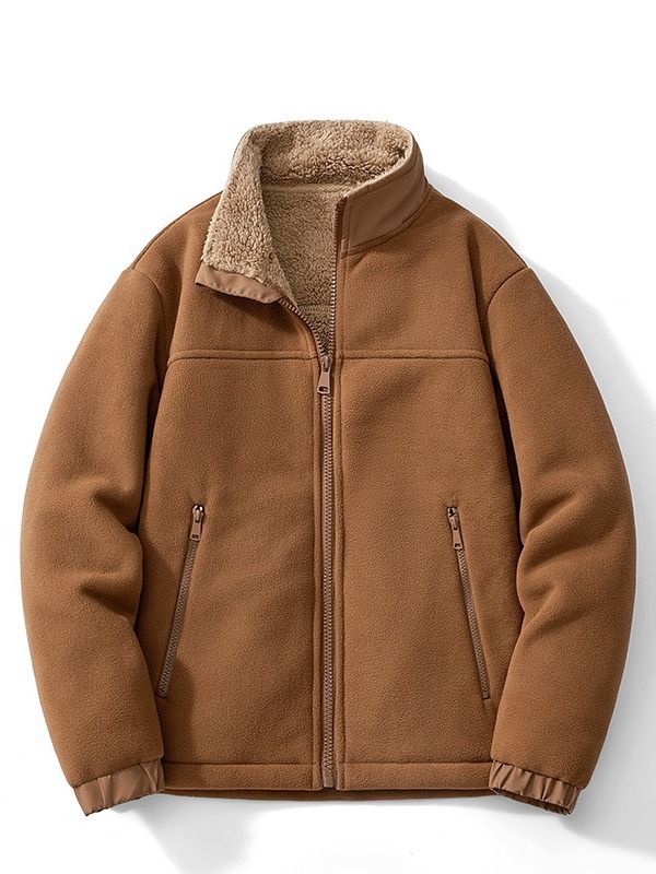 Sheep Wool Thickened Jacket Cardigan Stand Collar Plus Size Polar Fleece Sweatshirt Coat_voghion.com