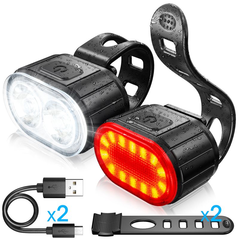 Linterna de luz potente para ciclismo nocturno, luz delantera y trasera doble, carga USB, resistente a la lluvia, equipo para ciclismo de montaña._voghion.com