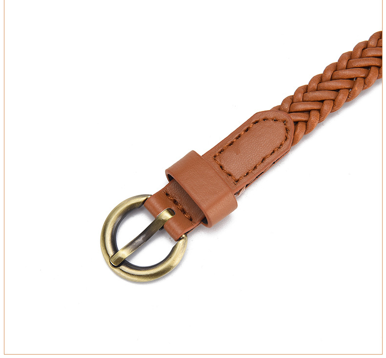 Geflochtener Gürtel für Damen, Sommer, Retro, gewebt, bronzefarbene Schnalle, dünner Gürtel für Damen, modisch, vielseitig, Kleid, frei stanzbar, PU-Dekorgürtel für Damen_voghion.com