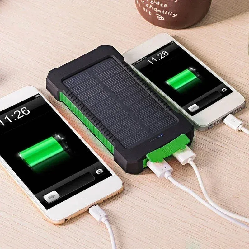 Portable 10000 MAh Dual-USB Waterproof Solar Power Bank Case, Universal For Phone Charger_voghion.com