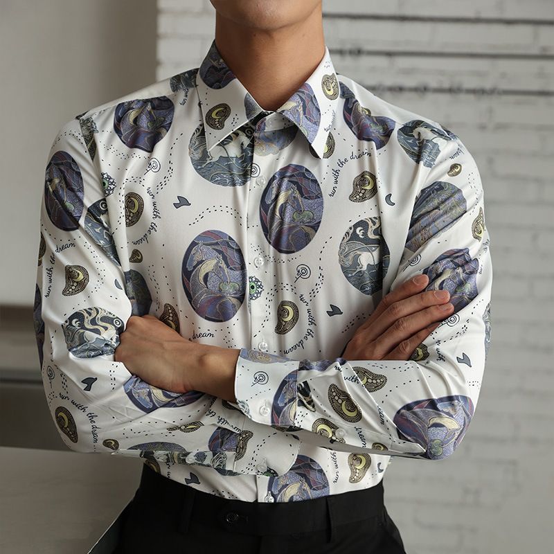 Men's Clothing Trendy Spring And Autumn New Style Light Mature Casual Printed Long Sleeved Youth Popular Men's New Shirt_voghion.com