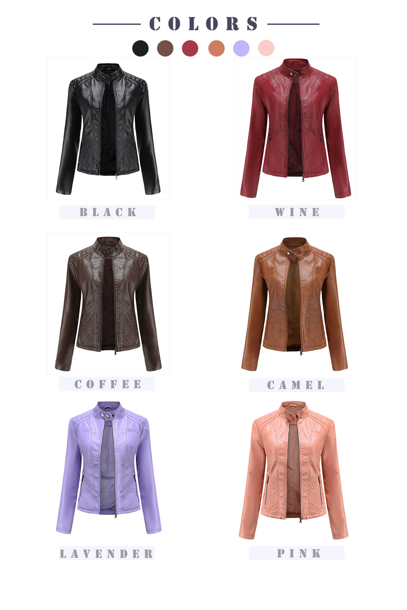 Giacca da motociclista a maniche lunghe, giacca casual in pelle da donna_voghion.com