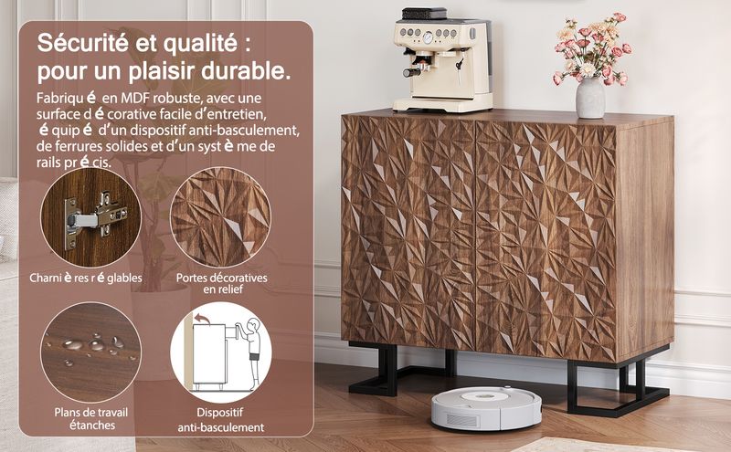 Credenza 80x78 cm Walnussoptik, cassettiera con apertura a pressione, metallo, design moderno_voghion.com
