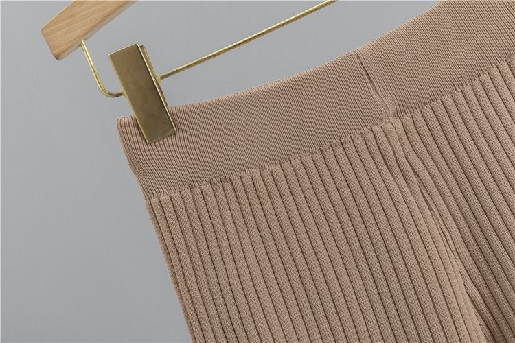 2025 New Autumn Winter Women's Halter Neck Knitted Top High Waist Wide-Leg Pants Two-Piece Set_voghion.com