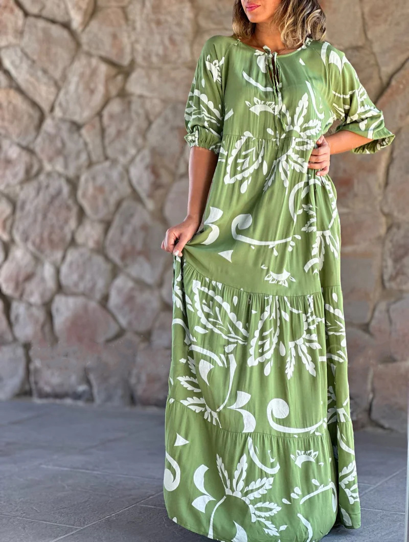 Damen Casual Plus Size Damenbekleidung Bedrucktes lockeres lässiges langes Kleid_voghion.com