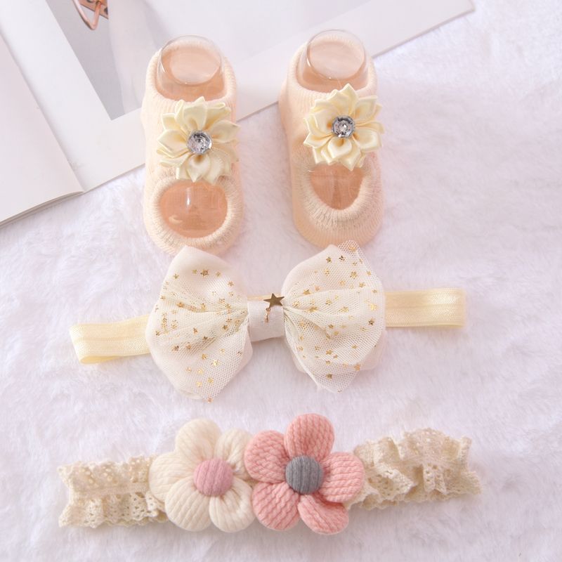 Fascia per capelli da bambina con fiori, calzini, set di fiocchi a corona, fascia per capelli per neonati, fasce per ragazze, turbante, accessori per capelli per bambini, 3 pezzi/set_voghion.com