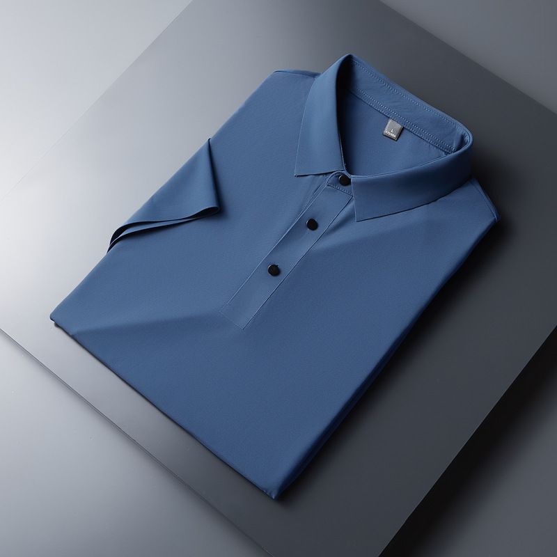 CT 2025 Novo Conjunto de Camiseta e Shorts Sem Costura de Seda Gelada para Homens, Cor Sólida, Polo Simples, Verão, Manga Curta Masculina_voghion.com