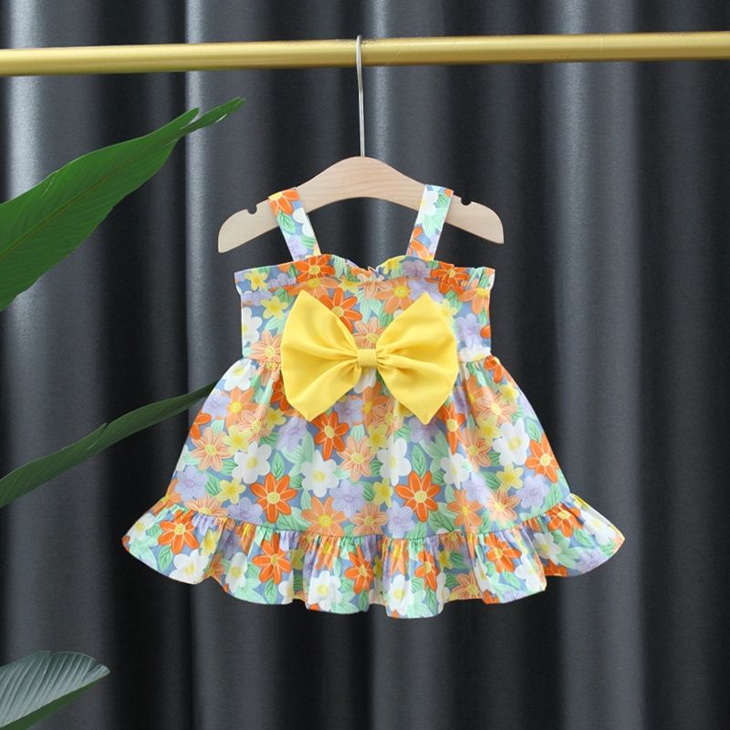 Baby Girl Dress Summer Korean Style Flower Cotton Sling Dress Kids Outing Play Clothing_voghion.com