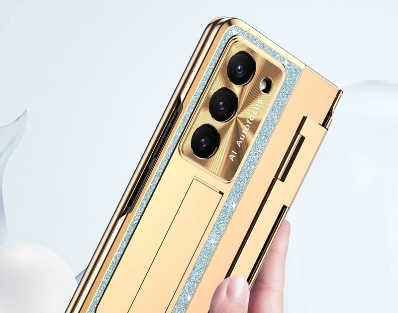 RENGZ Plating Leather Stand Hinge Protection Case Samsung Galaxy Fold 5 3 With Screen Protector Cover For Z Fold5_voghion.com
