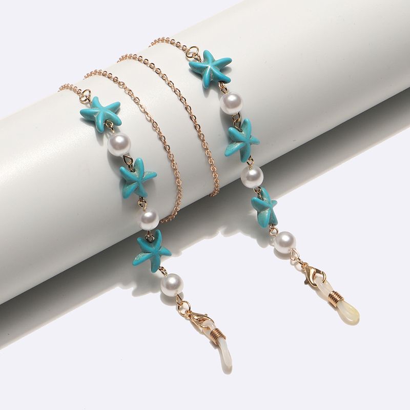Punk Gold Pearl Starfish Handmade Mask Chain Anti-Slip Glasses Strap_voghion.com