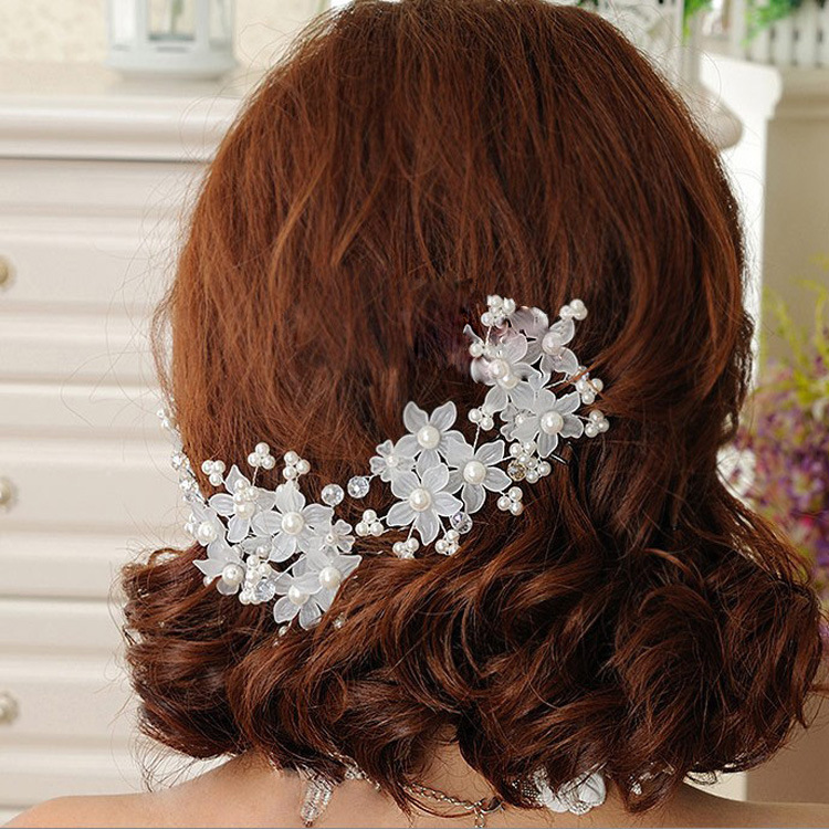 Bruids bruiloft hoofdtooi haaraccessoires rode en witte parel kralen matte bloem haarplug U-vormige haarplug haarspeld groothandel_voghion.com