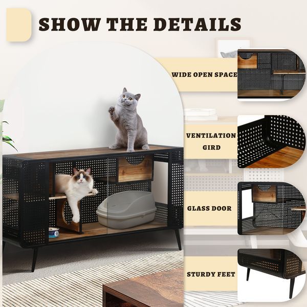 55.12 'Spacious Cat House With Tempered Glass, For Living Room, Hallway, Study And Other Spaces_voghion.com