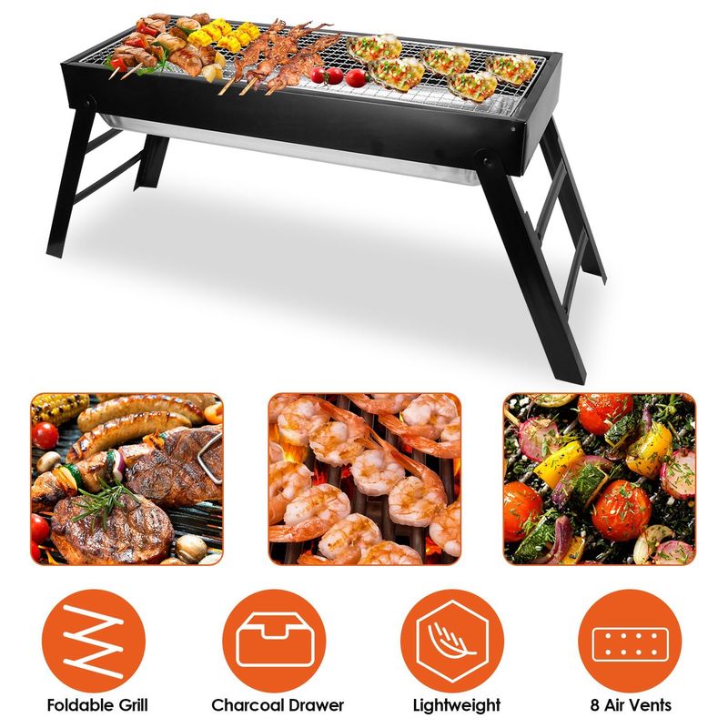 Foldable Charcoal BBQ Grill Stainless Steel Grill Net Easy Setup Portable Tabletop Barbecue Grill For Camping Picnic Outdoor Party Backyard_voghion.com