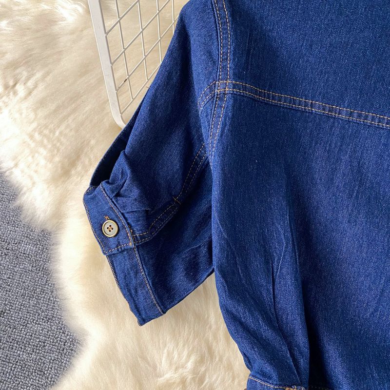 Dameskleding Licht Luxe Celebrity Stijl High End Polo Kraag Denim Jurk Voor Vrouwen Zomer Split Taille Riem Ontwerp Niche Temperament Lange Rok_voghion.com