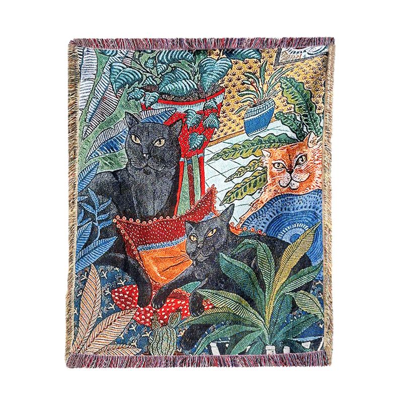 Coperta decorativa da divano con motivo in stile foresta da campeggio, grammatura elevata, con bordo a nappa, arazzo multifunzionale_voghion.com