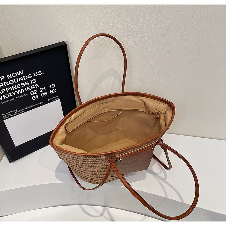 Ženska torba Bucket Bag, potovalna počitniška slamnata torba za veter, ženska modna tkana velika torba, velika torba za plažo_voghion.com
