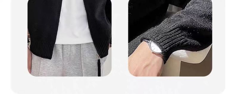 Men's British-Style Knit Jacket - Zip-Up Stand Collar Sweater (Black/Mustard/Green, M-XXXL)_voghion.com