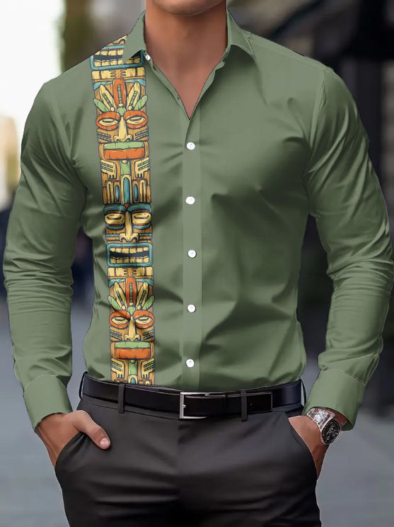 Men's Long Sleeved Shirt Cross Border Popular Ethnic Style Element Design Spring And Autumn Casual Shirt 2025 New Style_voghion.com