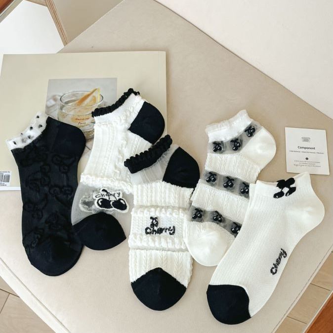 Calzini corti sottili bianchi e neri con bolle più calzini estivi da donna in stile cardigan per la fragilità_voghion.com