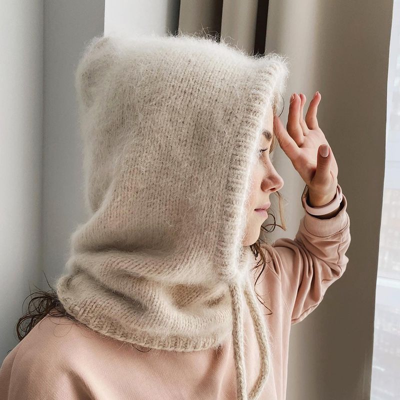 Cagoule coréenne, style étranger, mode automne-hiver, écharpe chaude, col intégré, bonnet tricoté en laine pour femme_voghion.com