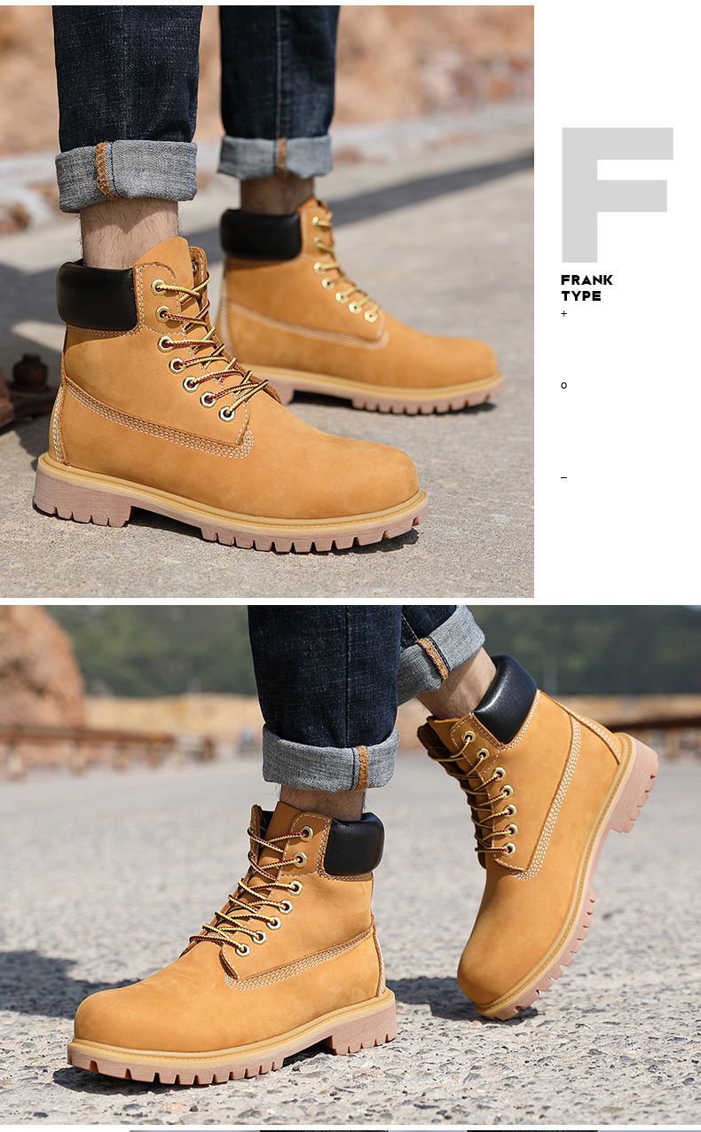 Bottes de travail montantes imperméables pour hommes et femmes – Bottes Martin en cuir véritable avec semelle antidérapante, bottes d'hiver unisexes pour l'extérieur et les loisirs_voghion.com