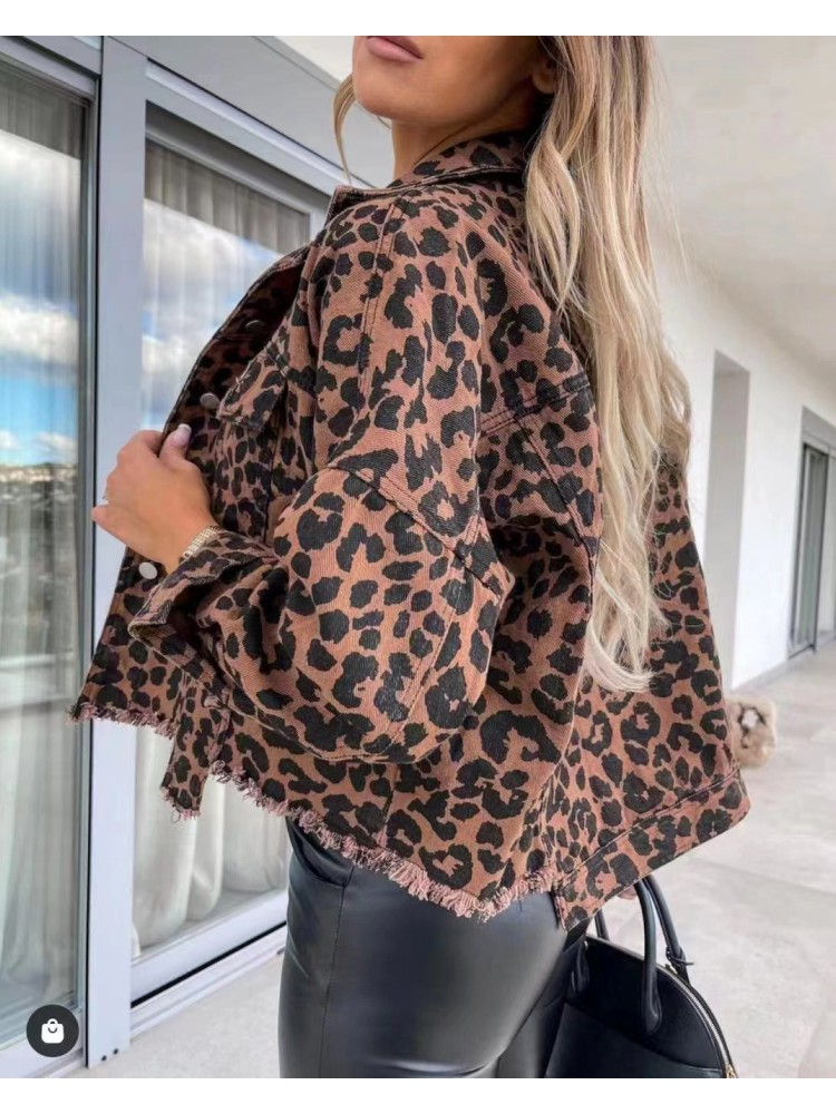 Chaqueta de moda para mujer, abrigos con estampado de leopardo, abrigo corto lavable con estampado antiguo y borde irregular, novedad de Otoño de 2023_voghion.com