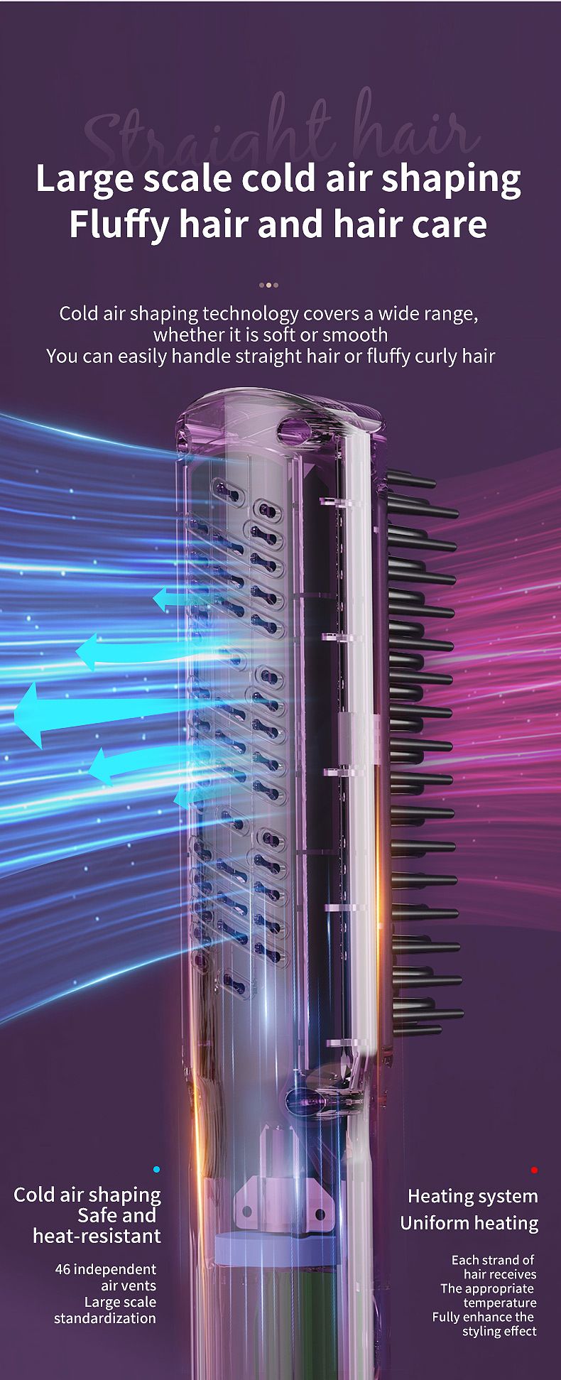 Glättungsbürste mit kalter Luft – Volumengebender und glättender Haarstyler ohne Hitzeschäden für krausen Glanz_voghion.com