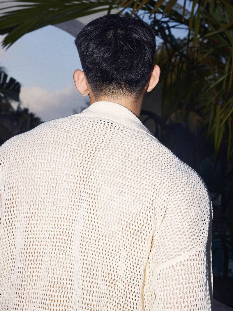 Polo da uomo in maglia con design a nido d'ape, stile trendy, tendenza e tendenza._voghion.com