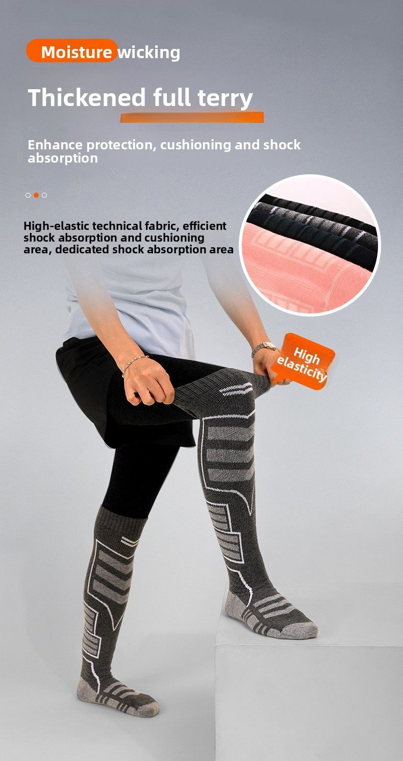Autumn Winter Thickened Thermal Quick-Dry Merino Wool Long Tube Snow Non-Slip Wear-Resistant Ski Socks_voghion.com