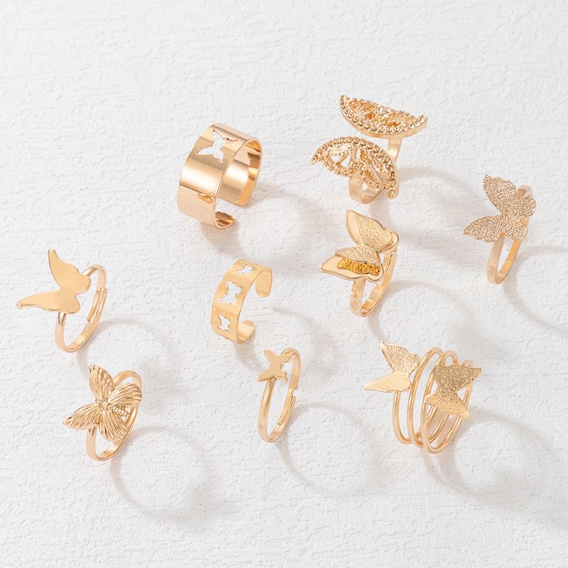 Nieuwe Boheemse vlinderringset Geometrische eenvoudige holle negendelige ringset_voghion.com